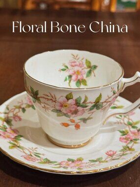 English Floral Bone China Teacup Saucer